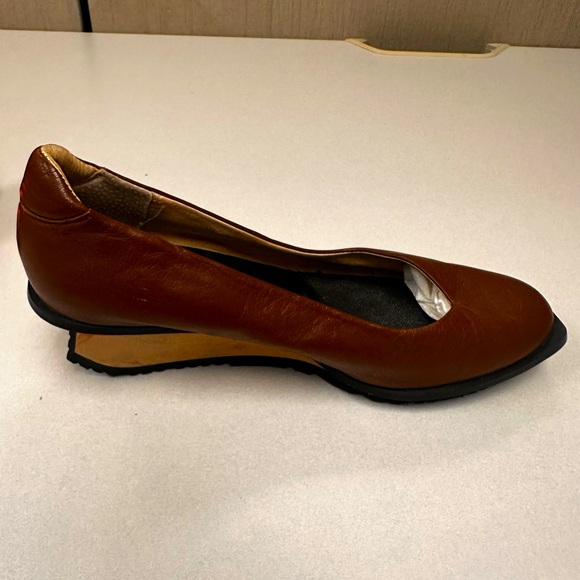 Issey Miyake Leather Slip-On Shoes W/Wood InsetMetallic 24.5cm Women's 8 - Picture 12 of 16